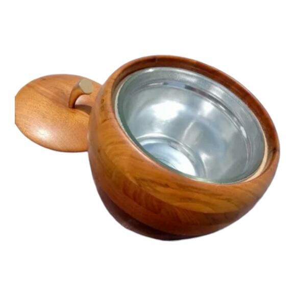 Vintage 1950s Mid Century Modern Antique Walnut Brass Stem Apple Ice Bucket - Picture 2 of 2